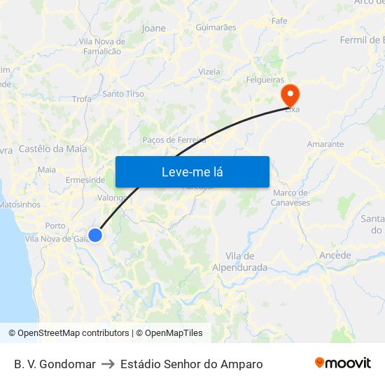 B. V. Gondomar to Estádio Senhor do Amparo map