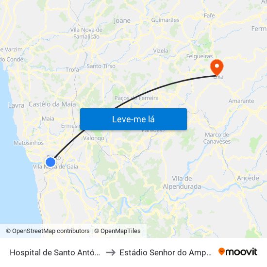 Hospital de Santo António to Estádio Senhor do Amparo map