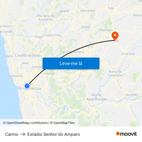 Carmo to Estádio Senhor do Amparo map