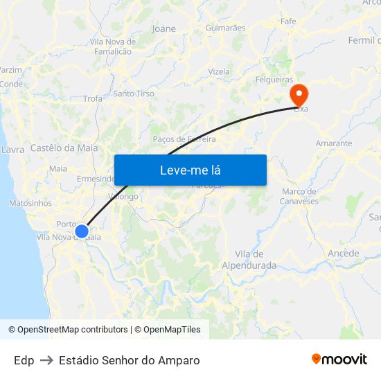 Edp to Estádio Senhor do Amparo map