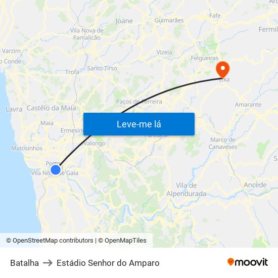 Batalha to Estádio Senhor do Amparo map