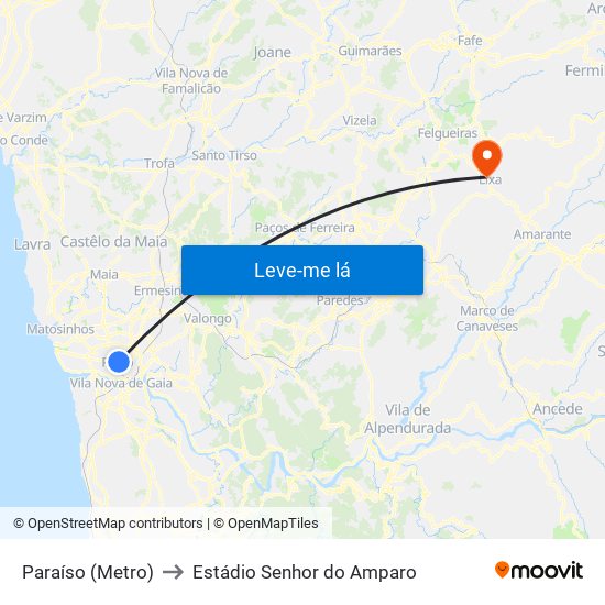 Paraíso (Metro) to Estádio Senhor do Amparo map