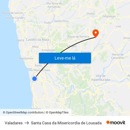 Valadares to Santa Casa da Misericordia de Lousada map