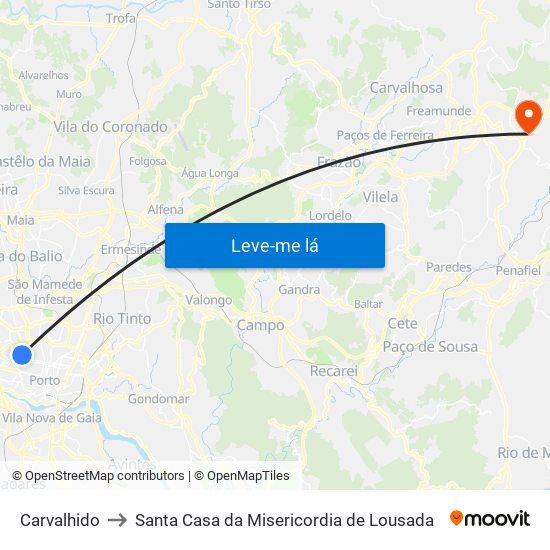 Carvalhido to Santa Casa da Misericordia de Lousada map