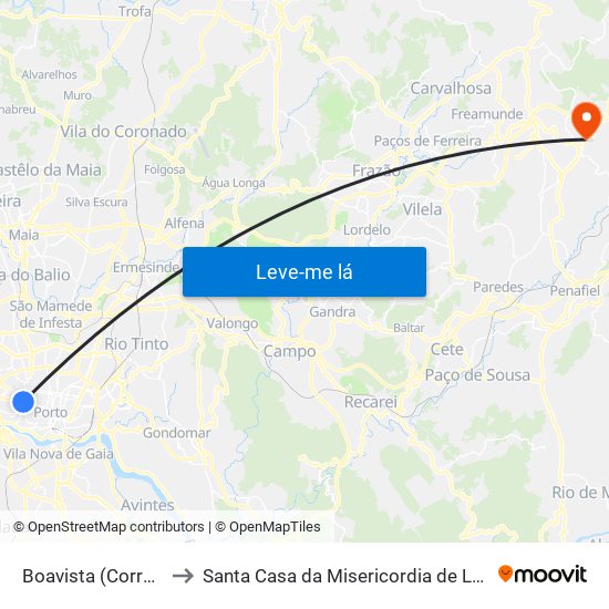 Boavista (Correios) to Santa Casa da Misericordia de Lousada map