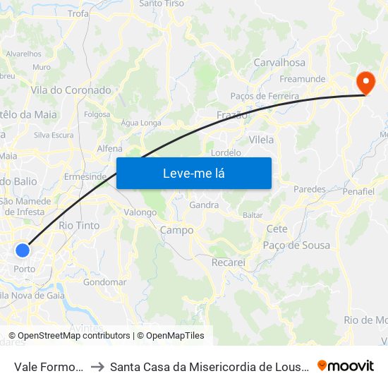 Vale Formoso to Santa Casa da Misericordia de Lousada map