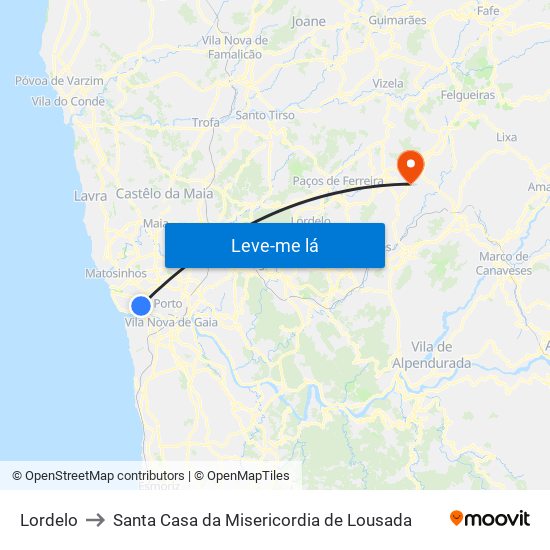 Lordelo to Santa Casa da Misericordia de Lousada map