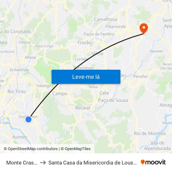 Monte Crasto to Santa Casa da Misericordia de Lousada map