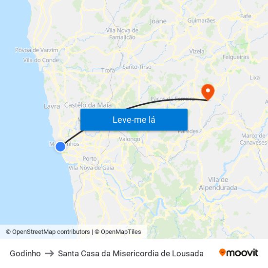 Godinho to Santa Casa da Misericordia de Lousada map