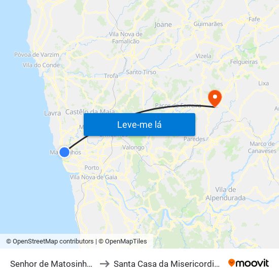Senhor de Matosinhos (Metro) to Santa Casa da Misericordia de Lousada map