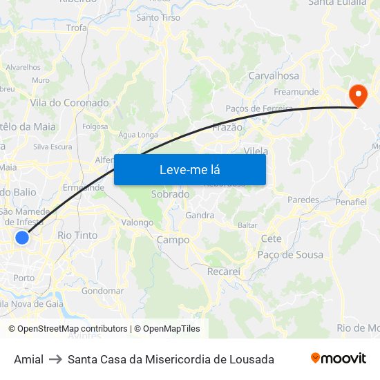 Amial to Santa Casa da Misericordia de Lousada map