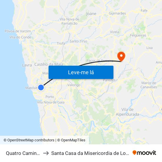 Quatro Caminhos to Santa Casa da Misericordia de Lousada map