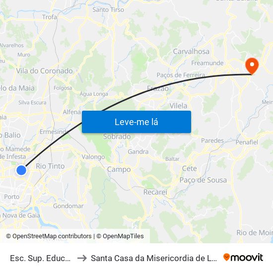 Esc. Sup. Educação to Santa Casa da Misericordia de Lousada map