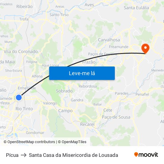 Pícua to Santa Casa da Misericordia de Lousada map