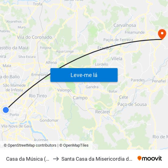 Casa da Música (Metro) to Santa Casa da Misericordia de Lousada map