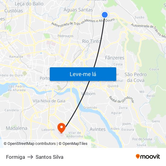 Formiga to Santos Silva map