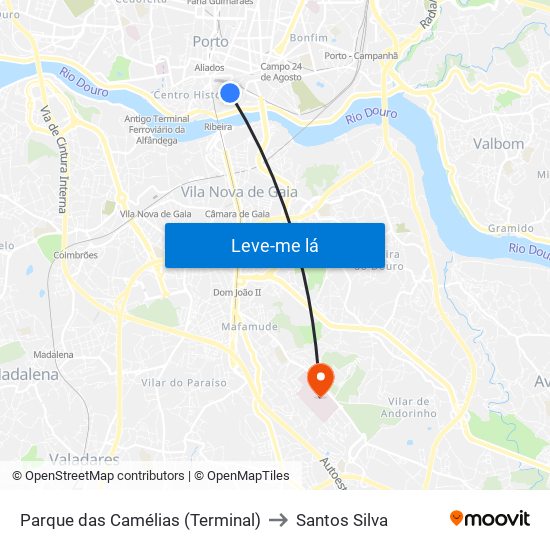 Parque das Camélias (Terminal) to Santos Silva map