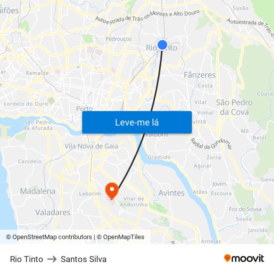 Rio Tinto to Santos Silva map