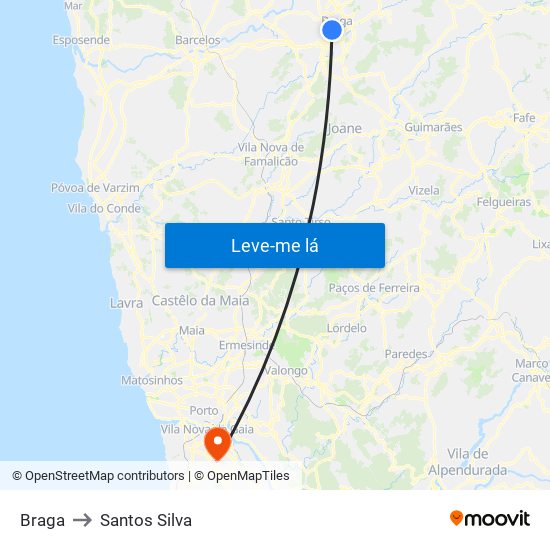 Braga to Santos Silva map