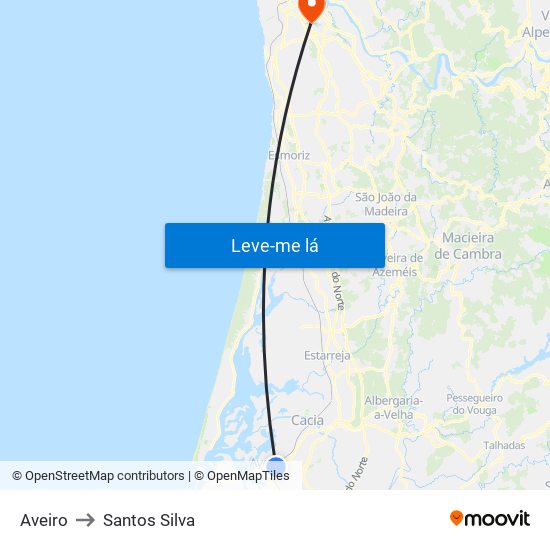 Aveiro to Santos Silva map