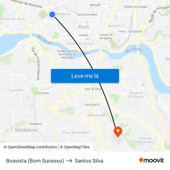 Boavista (Bom Sucesso) to Santos Silva map