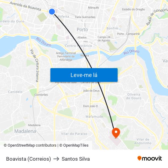 Boavista (Correios) to Santos Silva map