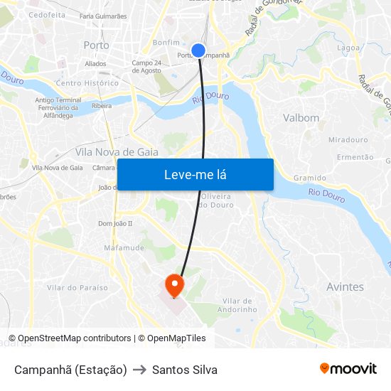 Campanhã (Estação) to Santos Silva map