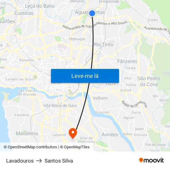 Lavadouros to Santos Silva map