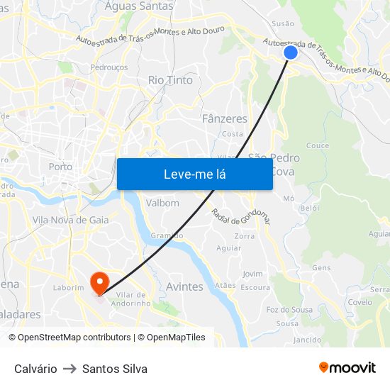 Calvário to Santos Silva map