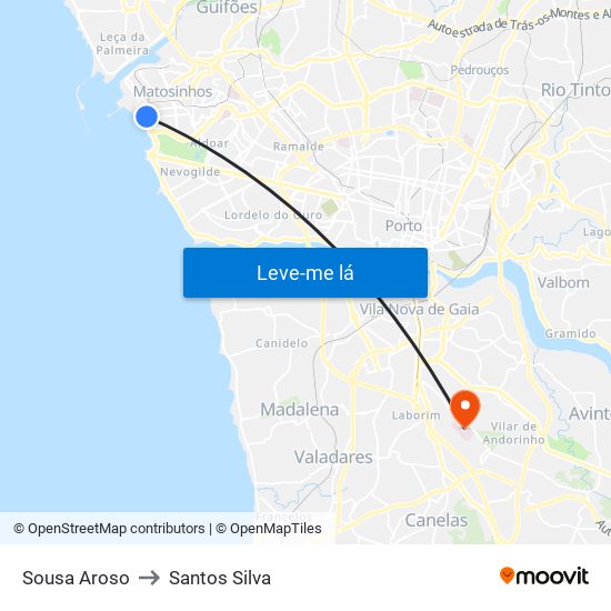 Sousa Aroso to Santos Silva map