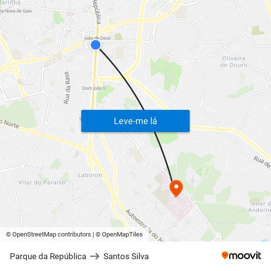 Parque da República to Santos Silva map