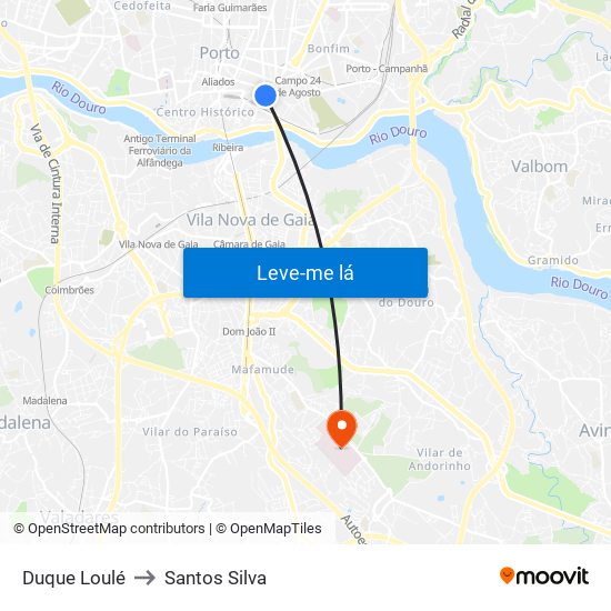 Duque Loulé to Santos Silva map
