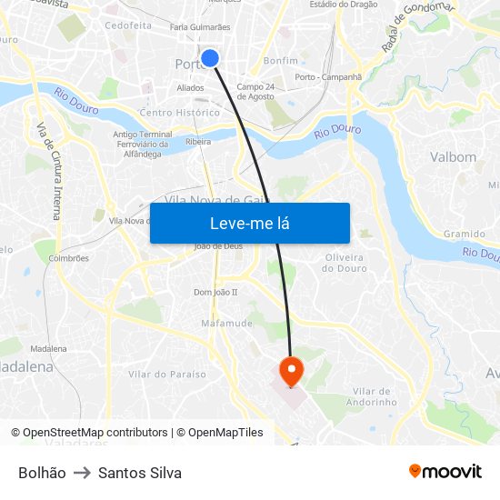 Bolhão to Santos Silva map