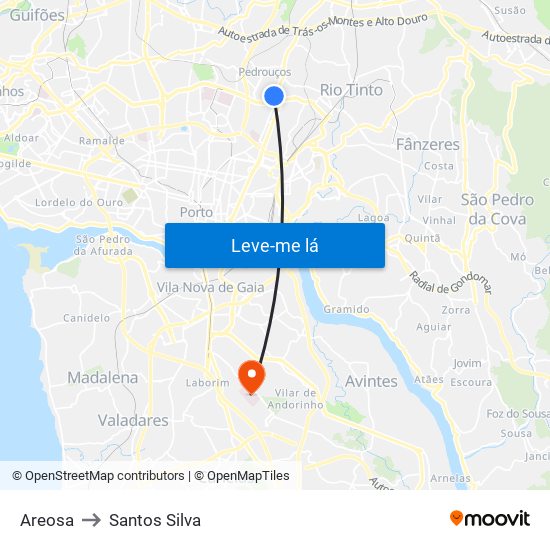 Areosa to Santos Silva map
