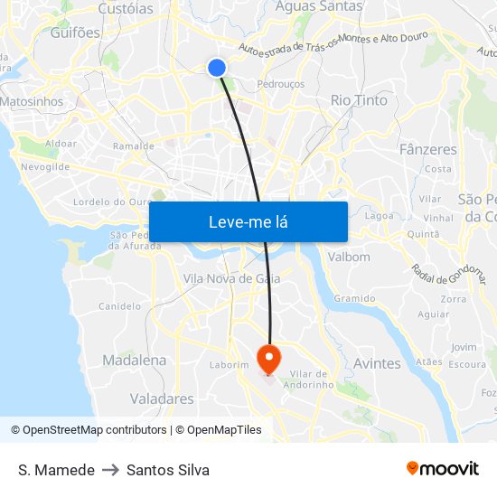 S. Mamede to Santos Silva map