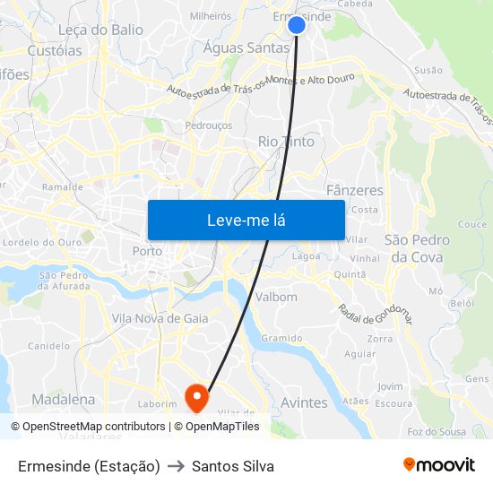 Ermesinde (Estação) to Santos Silva map
