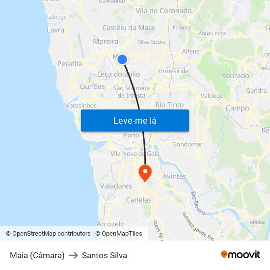 Maia (Câmara) to Santos Silva map
