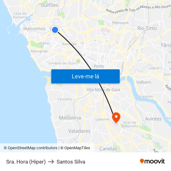 Sra. Hora (Hiper) to Santos Silva map