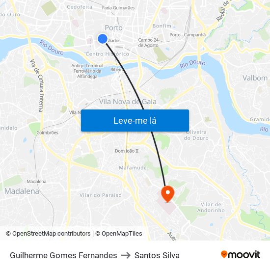 Guilherme Gomes Fernandes to Santos Silva map