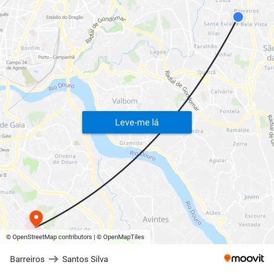 Barreiros to Santos Silva map