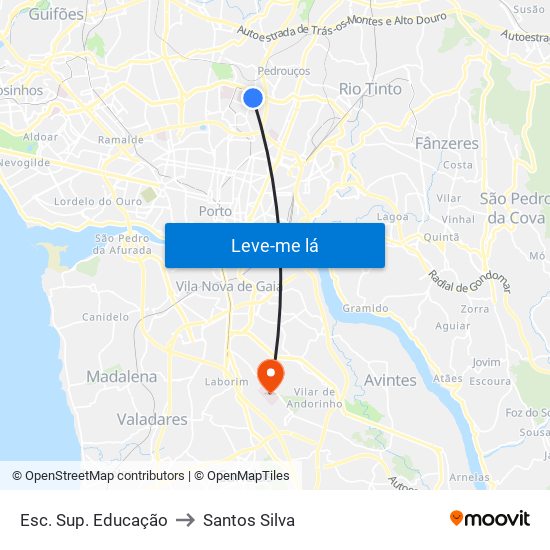 Esc. Sup. Educação to Santos Silva map