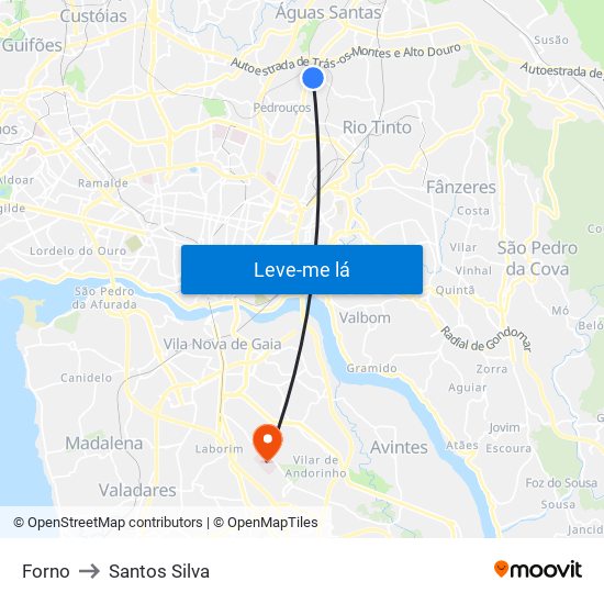 Forno to Santos Silva map