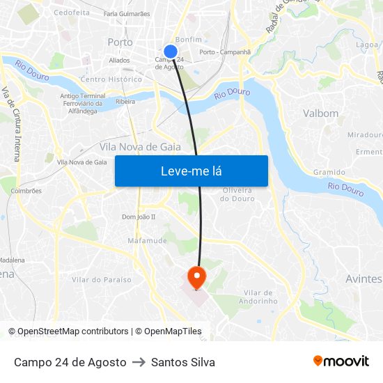 Campo 24 de Agosto to Santos Silva map