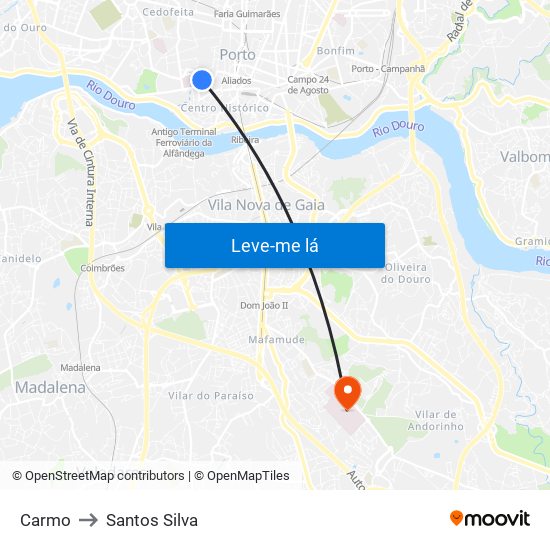 Carmo to Santos Silva map