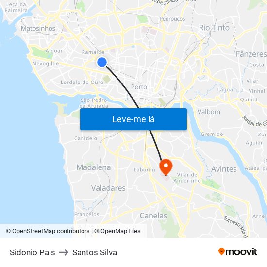 Sidónio Pais to Santos Silva map