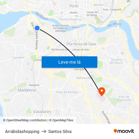 Arrábidashopping to Santos Silva map