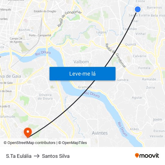 S.Ta Eulália to Santos Silva map