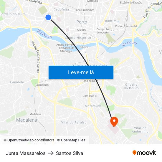 Junta Massarelos to Santos Silva map