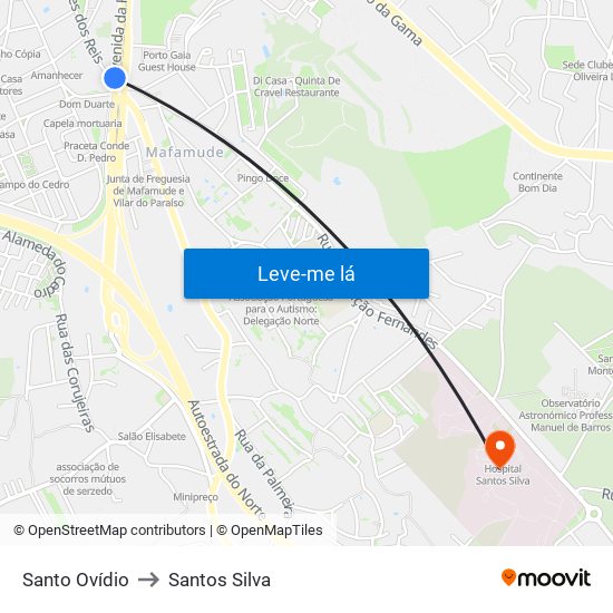 Santo Ovídio to Santos Silva map