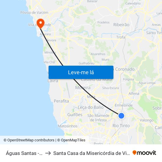 Águas Santas - Palmilheira to Santa Casa da Misericórdia de Vila do Conde-Edifício 1 map